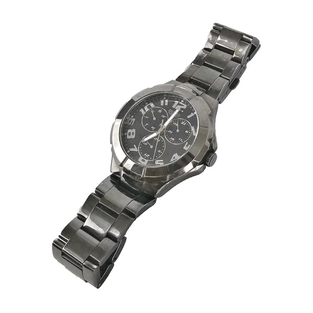 Guess Mens U11511G Gunmetal Gray Chronograph Watch Glass Face 9 Broken Works